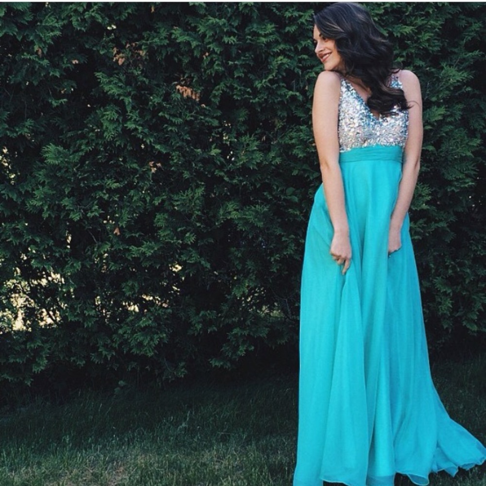 Teal rhinestone gown